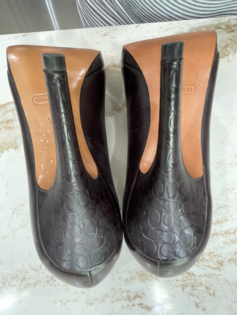 New COACH Chocolate-Brown Leather Pumps Platform High Heels —-size-9.5